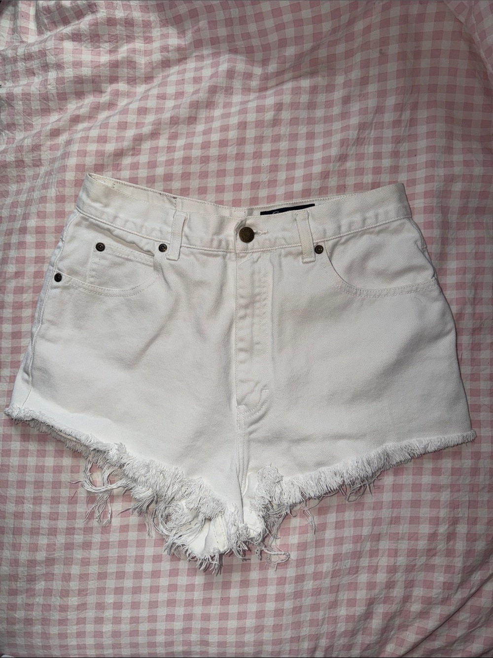 Vintage Eddie Bauer High-Waist White Denim Frayed Hem Women's Shorts